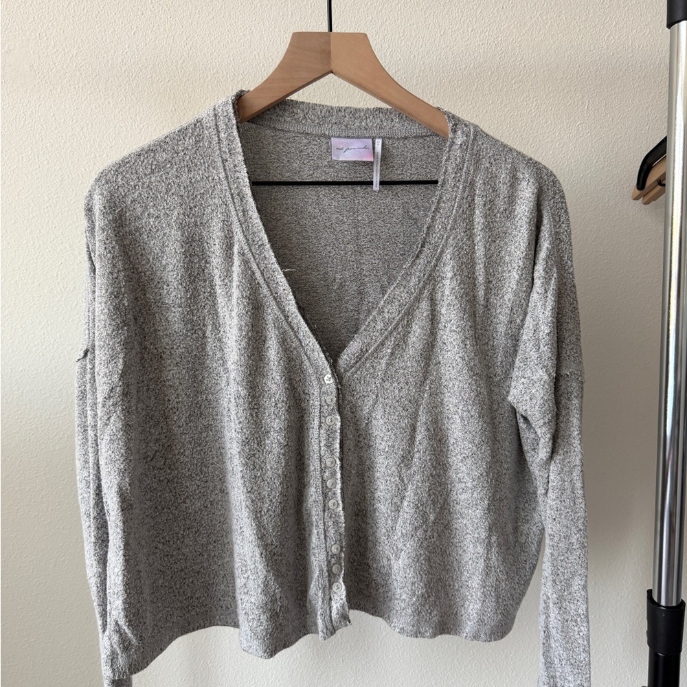 Gray V-Neck Button-Up Women's Sweater